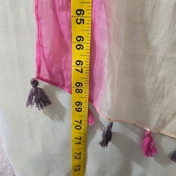 Tickled Pink Cotton Ombre Scarf Shawl Orange Pink Tassels - Picture 7 of 7